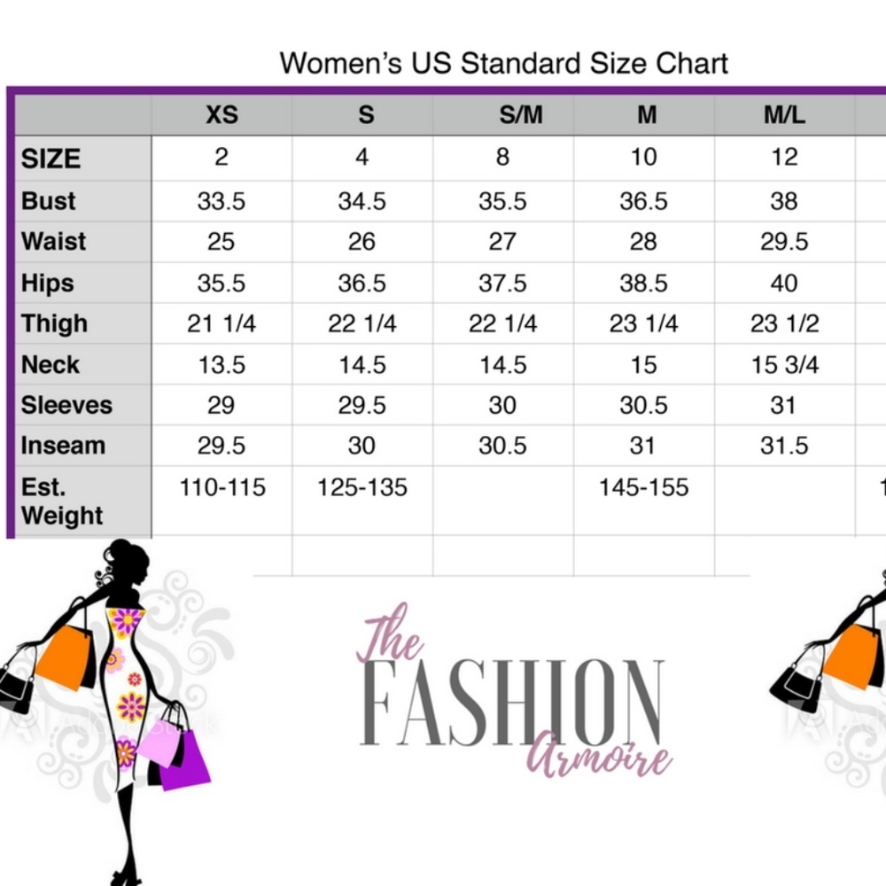 The Fashion Armoire Size Chart